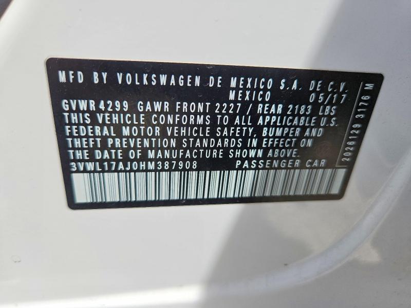 Aukcja sprzedaży 2017 Volkswagen Jetta, vin: 3VWL17AJ0HM387908, numer aukcji: 53563316