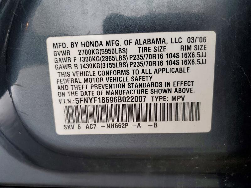 Aukcja sprzedaży 2006 Honda Pilot, vin: 5FNYF18696B022007, numer aukcji: 54108116