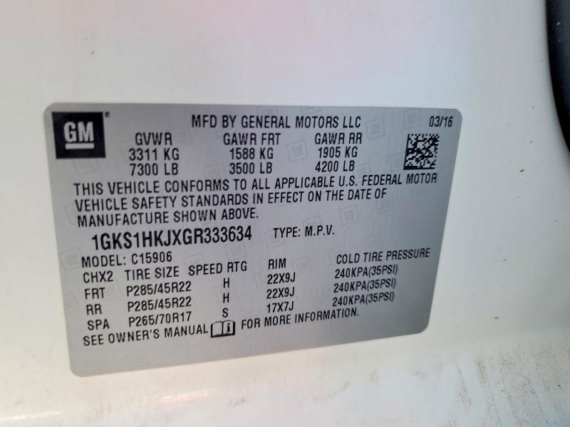 2016 Gmc Yukon Xl მანქანა იყიდება აუქციონზე, vin: 1GKS1HKJXGR333634, აუქციონის ნომერი: 51967616