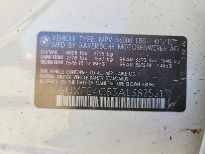 52722006 :رقم المزاد ، 5UXFE4C53AL382551 vin ، 2010 Bmw X5 مزاد بيع