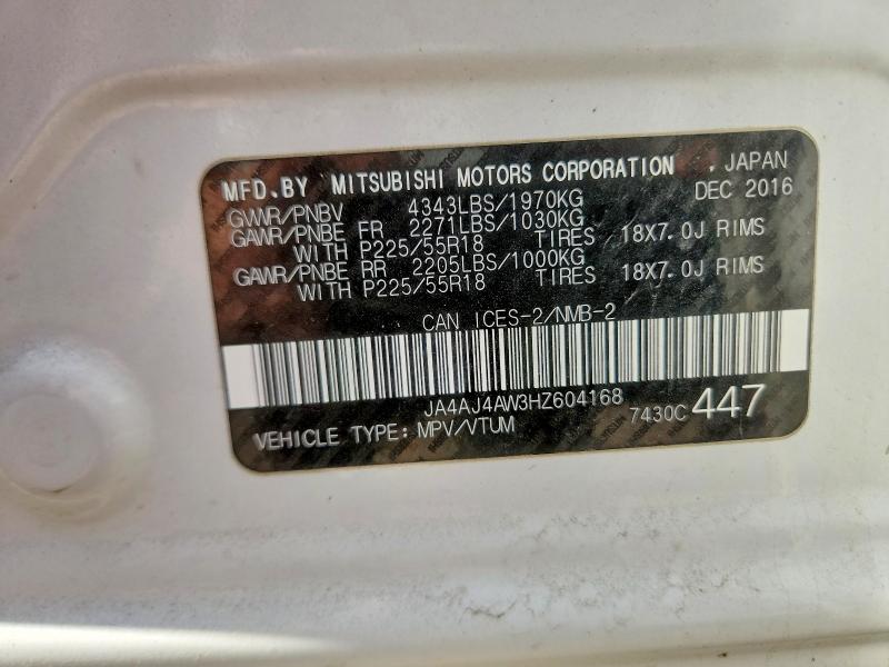 2017 Mitsubishi Rvr მანქანა იყიდება აუქციონზე, vin: JA4AJ4AW3HZ604168, აუქციონის ნომერი: 55111886