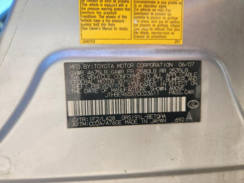 2007 Lexus Gs მანქანა იყიდება აუქციონზე, vin: JTHBE96SX70023611, აუქციონის ნომერი: 52703516