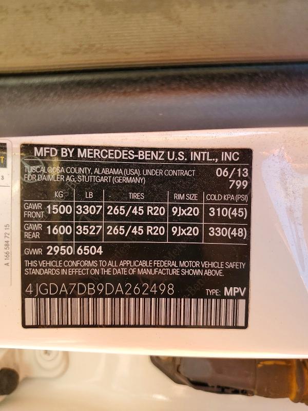 Продаж на аукціоні авто 2013 Mercedes-benz Ml, vin: 4JGDA7DB9DA262498, номер лоту: 52435476