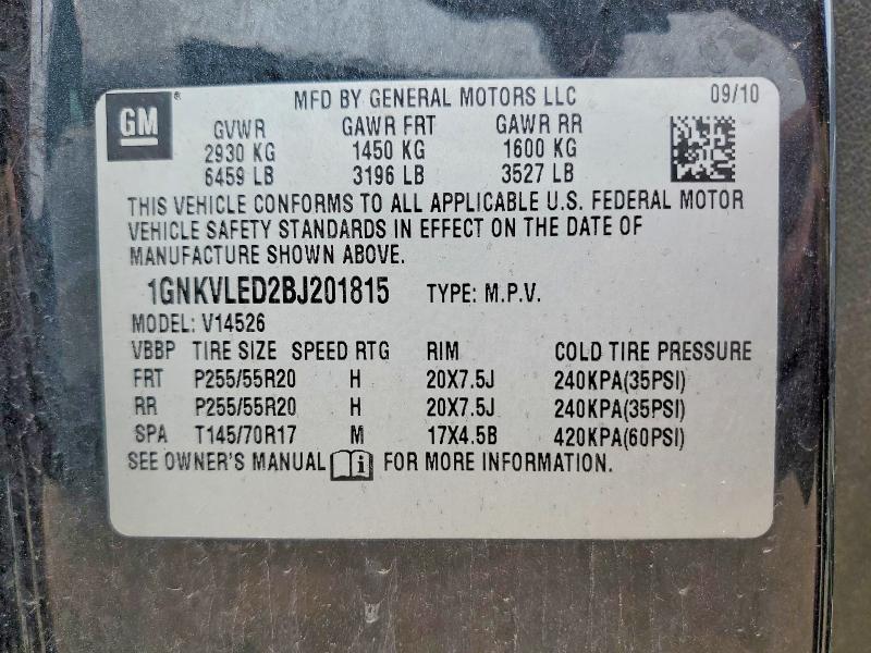 2011 Chevrolet Traverse მანქანა იყიდება აუქციონზე, vin: 1GNKVLED2BJ201815, აუქციონის ნომერი: 54327936
