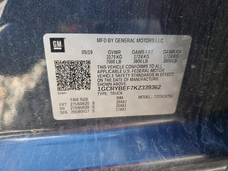 Aukcja sprzedaży 2019 Chevrolet Silverado, vin: 1GCRYBEF7KZ339362, numer aukcji: 51658696