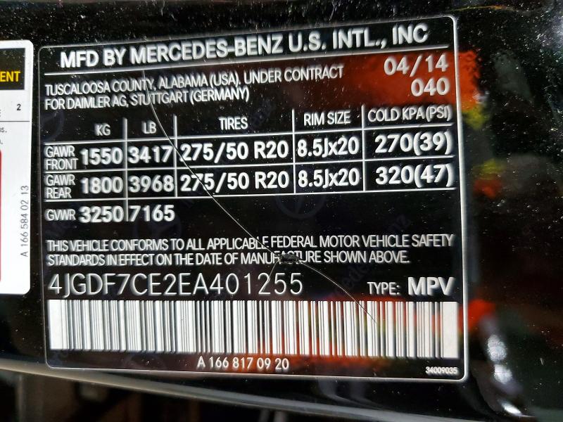 55118056 :رقم المزاد ، 4JGDF7CE2EA401255 vin ، 2014 Mercedes-benz Gl مزاد بيع