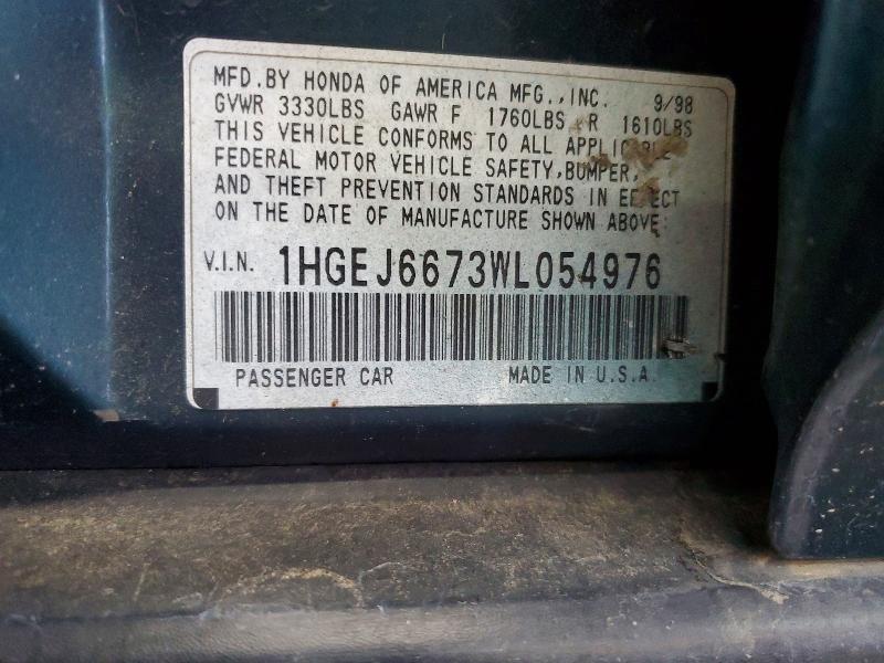 Продаж на аукціоні авто 1998 Honda Civic, vin: 1HGEJ6673WL054976, номер лоту: 54394816