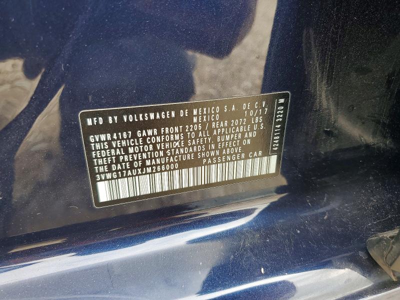53850766 :رقم المزاد ، 3VWG17AUXJM266000 vin ، 2018 Volkswagen Golf مزاد بيع