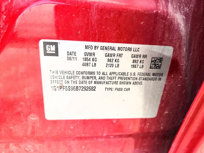 2011 Chevrolet Cruze მანქანა იყიდება აუქციონზე, vin: 1G1PF5S96B7292682, აუქციონის ნომერი: 52779406