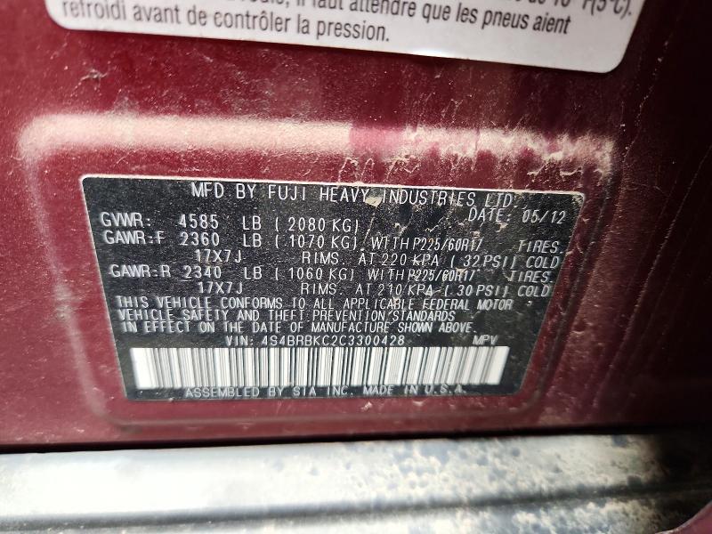 Продажа на аукционе авто 2012 Subaru Outback, vin: 4S4BRBKC2C3300428, номер лота: 55484086