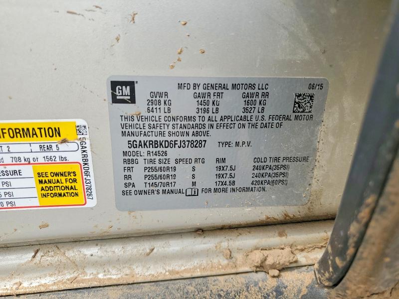 2015 Buick Enclave მანქანა იყიდება აუქციონზე, vin: 5GAKRBKD6FJ378287, აუქციონის ნომერი: 51608376