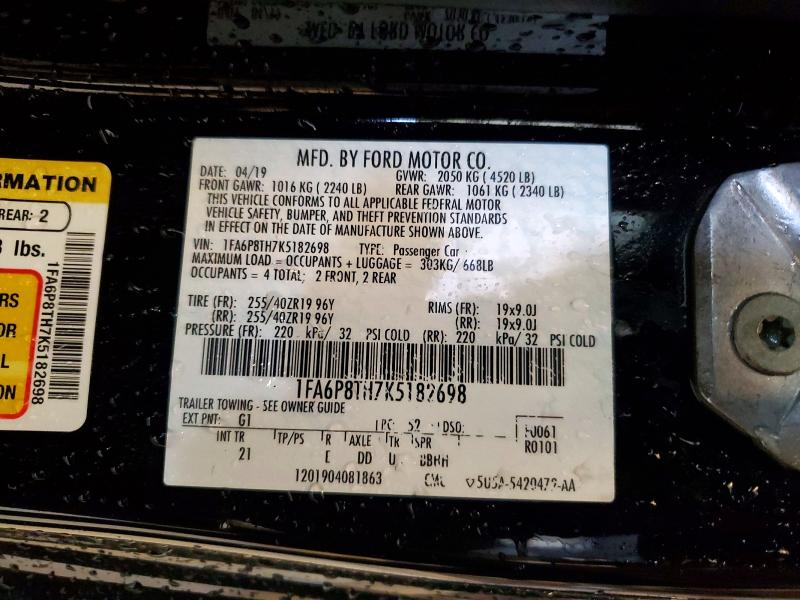 2019 Ford Mustang მანქანა იყიდება აუქციონზე, vin: 1FA6P8TH7K5182698, აუქციონის ნომერი: 51983536
