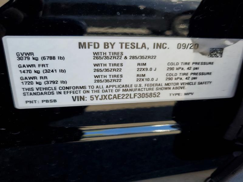 Продаж на аукціоні авто 2020 Tesla Model X, vin: 5YJXCAE22LF305852, номер лоту: 52835246