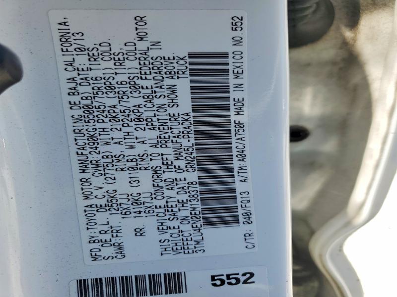 55196886 :رقم المزاد ، 3TMLU4EN0EM138378 vin ، 2014 Toyota Tacoma مزاد بيع