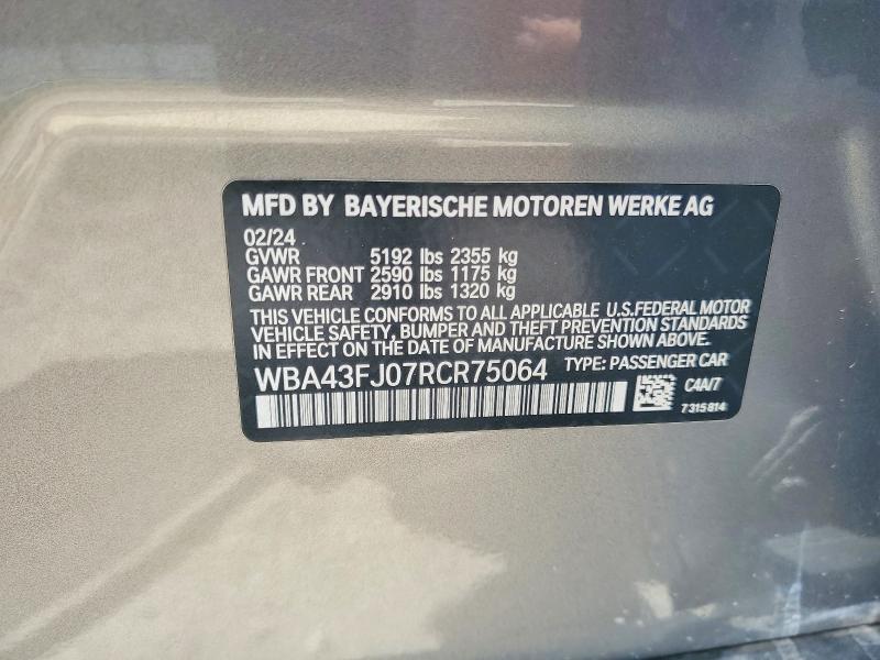 Продаж на аукціоні авто 2024 Bmw 530, vin: WBA43FJ07RCR75064, номер лоту: 52217186