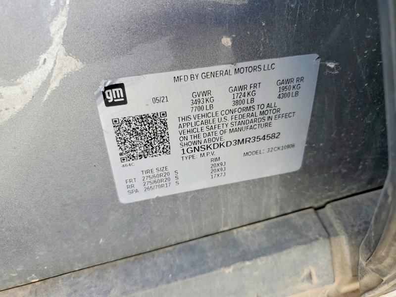 Auction sale of the 2021 Chevrolet Suburban, vin: 1GNSKDKD3MR354582, lot number: 54222436