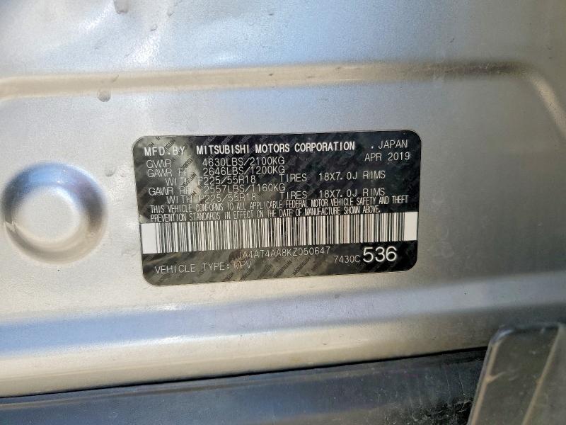 51549876 :رقم المزاد ، JA4AT4AA8KZ050647 vin ، 2019 Mitsubishi Eclipse Cross مزاد بيع
