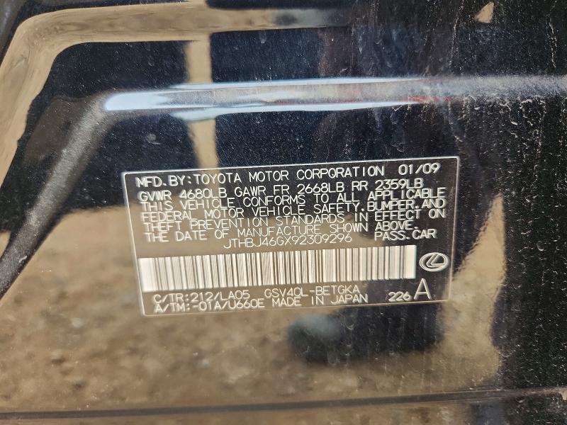 Продаж на аукціоні авто 2009 Lexus Es, vin: JTHBJ46GX92309296, номер лоту: 52947076