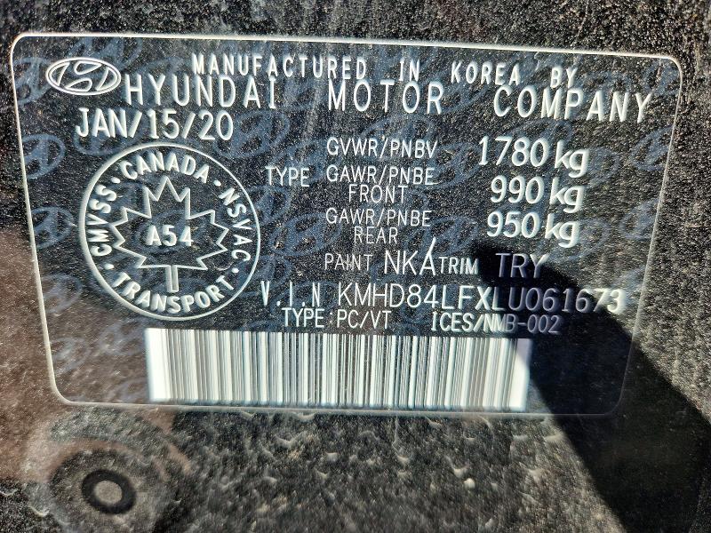 2020 Hyundai Elantra მანქანა იყიდება აუქციონზე, vin: KMHD84LFXLU061673, აუქციონის ნომერი: 53183556