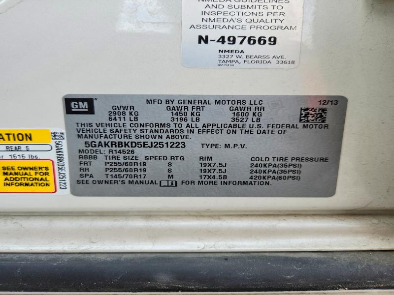 2014 Buick Enclave მანქანა იყიდება აუქციონზე, vin: 5GAKRBKD5EJ251223, აუქციონის ნომერი: 55057326