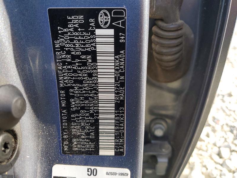 52967426 :رقم المزاد ، 2T1BURHE7JC989830 vin ، 2018 Toyota Corolla مزاد بيع