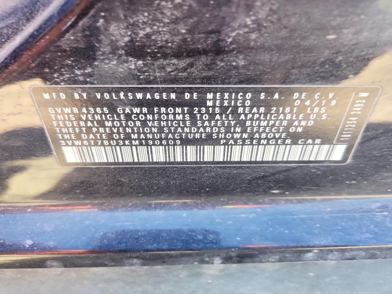 53578436 :رقم المزاد ، 3VW6T7BU3KM190609 vin ، 2019 Volkswagen Jetta مزاد بيع