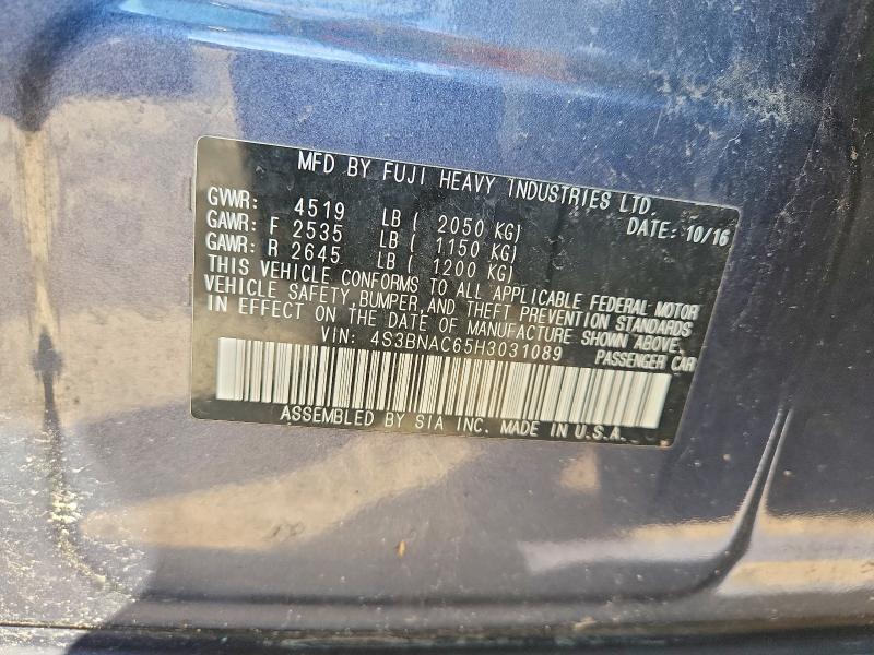 52071886 :رقم المزاد ، 4S3BNAC65H3031089 vin ، 2017 Subaru Legacy مزاد بيع