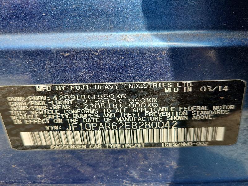 Aukcja sprzedaży 2014 Subaru Impreza, vin: JF1GPAR62E8280042, numer aukcji: 55009856