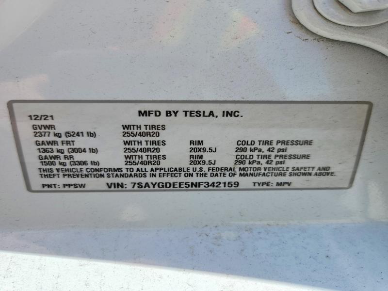 Aukcja sprzedaży 2022 Tesla Model Y, vin: 7SAYGDEE5NF342159, numer aukcji: 53901146