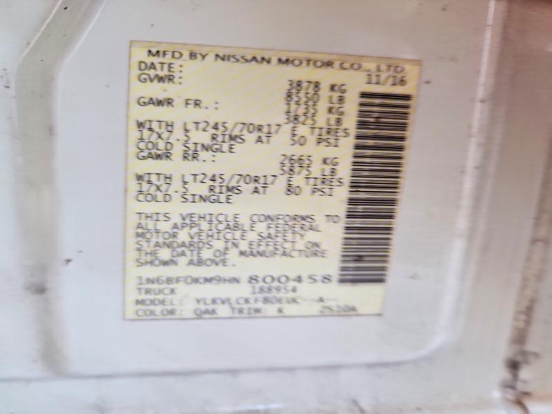 52837806 :رقم المزاد ، 1N6BF0KM9HN800458 vin ، 2017 Nissan Nv 2500 مزاد بيع