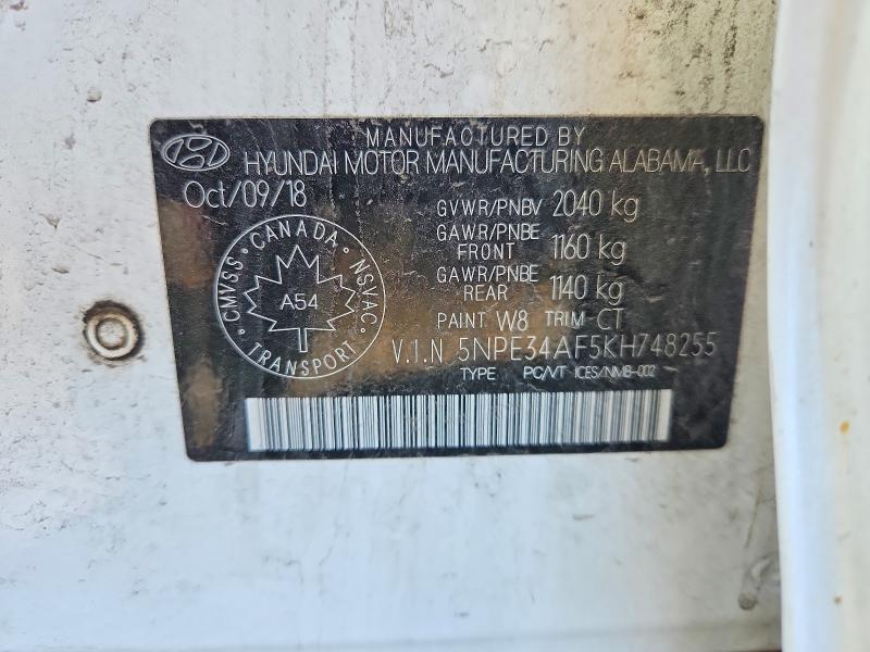 53572106 :رقم المزاد ، 5NPE34AF5KH748255 vin ، 2019 Hyundai Sonata مزاد بيع