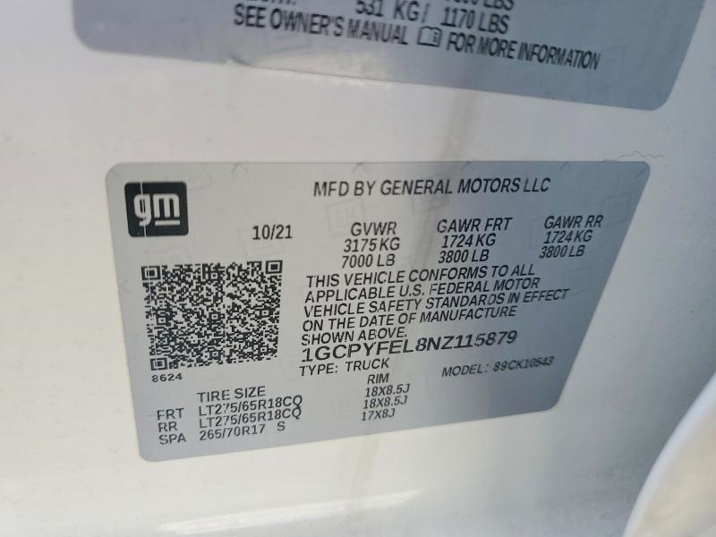 Продажа на аукционе авто 2022 Chevrolet Silverado Ltd, vin: 1GCPYFEL8NZ115879, номер лота: 54126116