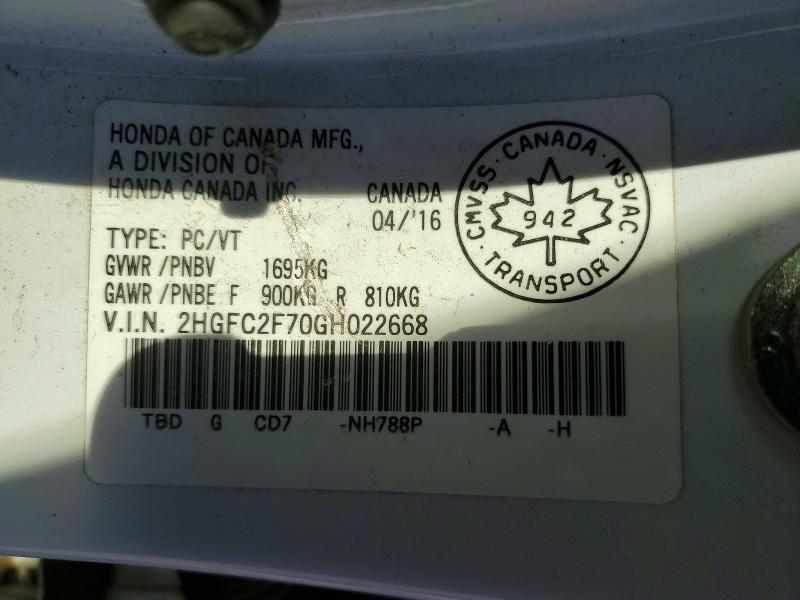 Продаж на аукціоні авто 2016 Honda Civic, vin: 2HGFC2F70GH022668, номер лоту: 54154336