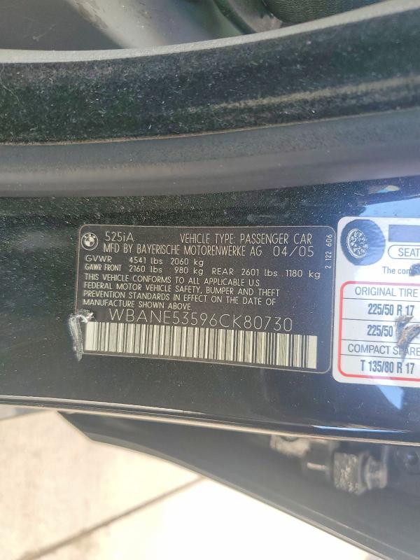 54092156 :رقم المزاد ، WBANE53596CK80730 vin ، 2006 Bmw 525 مزاد بيع