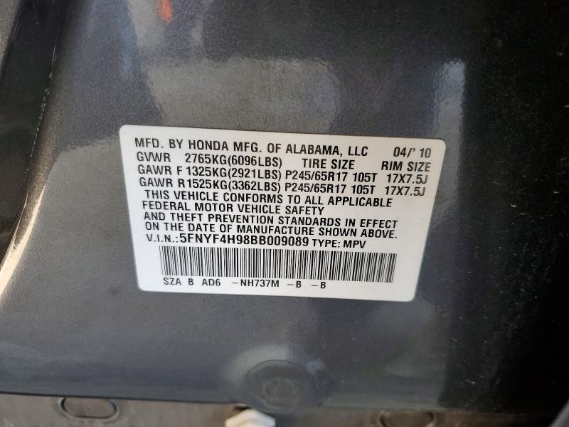 Aukcja sprzedaży 2011 Honda Pilot, vin: 5FNYF4H98BB009089, numer aukcji: 54647556