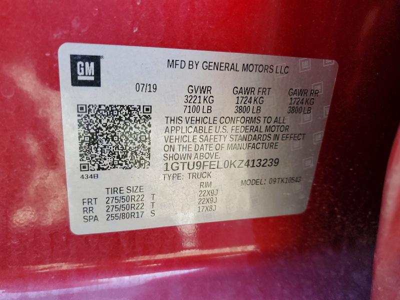 Продаж на аукціоні авто 2019 Gmc Sierra, vin: 1GTU9FEL0KZ413239, номер лоту: 52517146