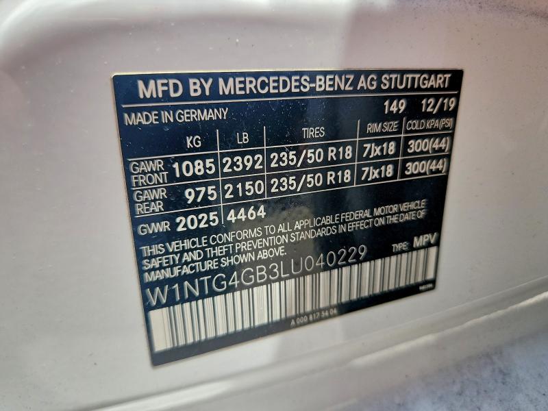 Aukcja sprzedaży 2020 Mercedes-benz Gla, vin: W1NTG4GB3LU040229, numer aukcji: 52576206