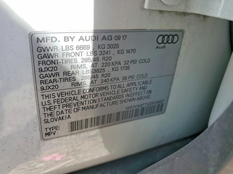 2018 Audi Q7 მანქანა იყიდება აუქციონზე, vin: WA1VAAF71JD013597, აუქციონის ნომერი: 53966276