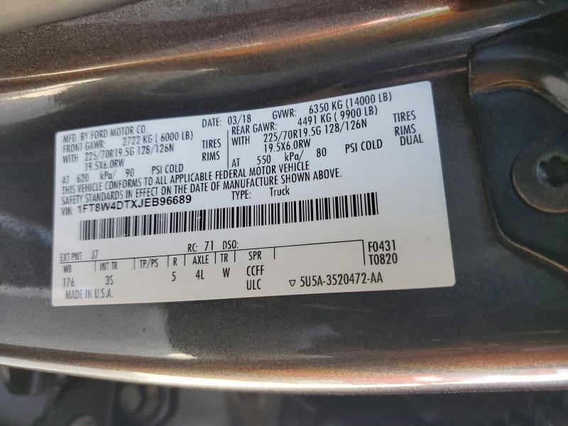 2018 Ford F450 მანქანა იყიდება აუქციონზე, vin: 1FT8W4DTXJEB96689, აუქციონის ნომერი: 54010156