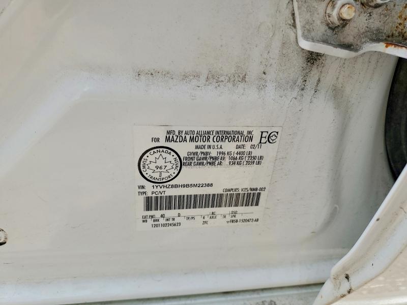 2011 Mazda 6 მანქანა იყიდება აუქციონზე, vin: 1YVHZ8BH9B5M22388, აუქციონის ნომერი: 54632986