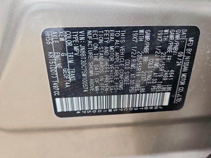2025 Nissan Rogue მანქანა იყიდება აუქციონზე, vin: JN8BT3DC7SW100574, აუქციონის ნომერი: 54757736