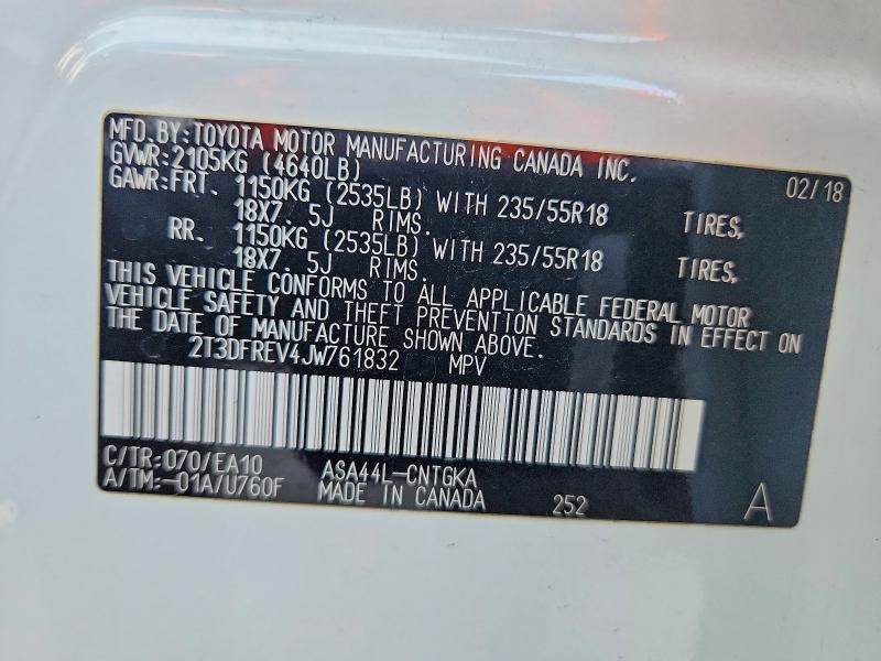2018 Toyota Rav4 მანქანა იყიდება აუქციონზე, vin: 2T3DFREV4JW761832, აუქციონის ნომერი: 53377706