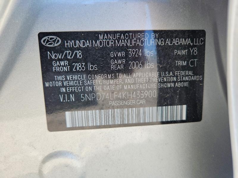 Aukcja sprzedaży 2019 Hyundai Elantra, vin: 5NPD74LF4KH433900, numer aukcji: 52544976