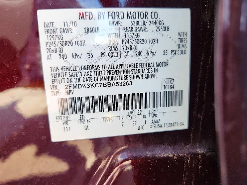 Продаж на аукціоні авто 2011 Ford Edge, vin: 2FMDK3KC7BBA53263, номер лоту: 53619066
