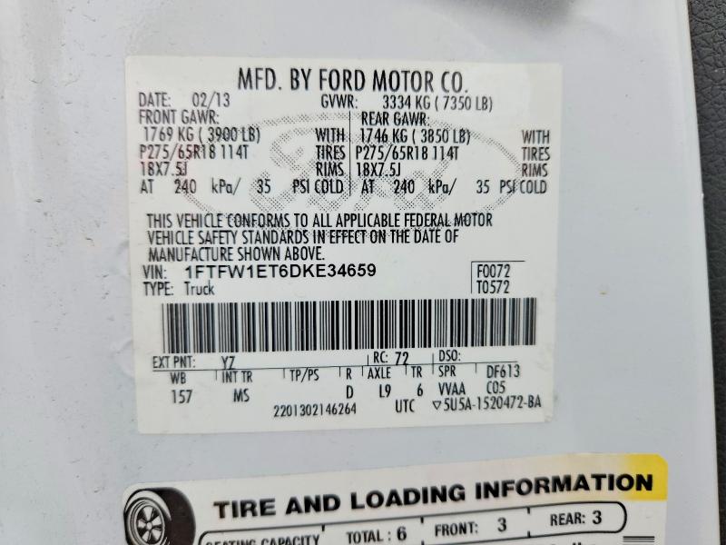 Aukcja sprzedaży 2013 Ford F150, vin: 1FTFW1ET6DKE34659, numer aukcji: 52340986