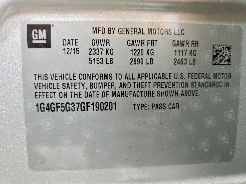 2016 Buick Lacrosse მანქანა იყიდება აუქციონზე, vin: 1G4GF5G37GF190201, აუქციონის ნომერი: 52359696