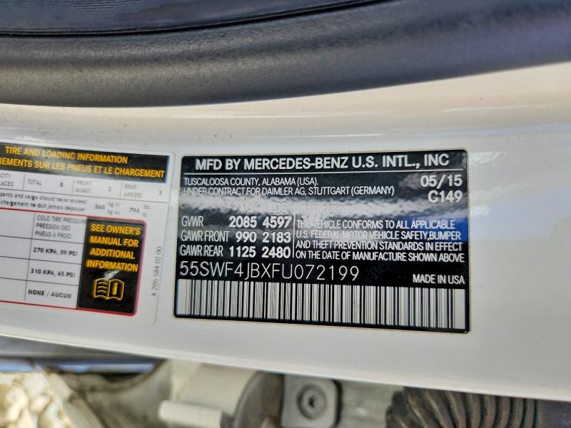 2015 Mercedes-benz C მანქანა იყიდება აუქციონზე, vin: 55SWF4JBXFU072199, აუქციონის ნომერი: 53827336