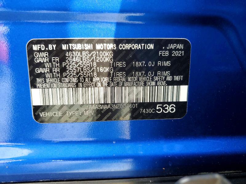 55154946 :رقم المزاد ، JA4ASWAA3NZ004601 vin ، 2022 Mitsubishi Eclipse Cross مزاد بيع