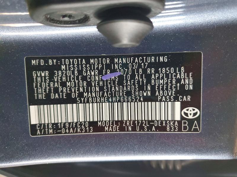 53616226 :رقم المزاد ، 5YFBURHE4HP666524 vin ، 2017 Toyota Corolla مزاد بيع