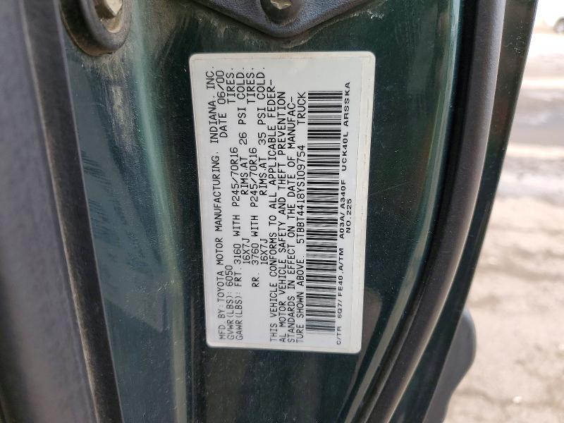 52011556 :رقم المزاد ، 5TBBT4418YS109754 vin ، 2000 Toyota Tundra مزاد بيع